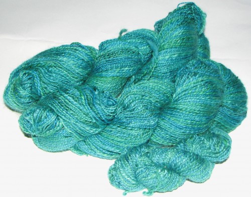 blue-green handspun blue face leicester yarn